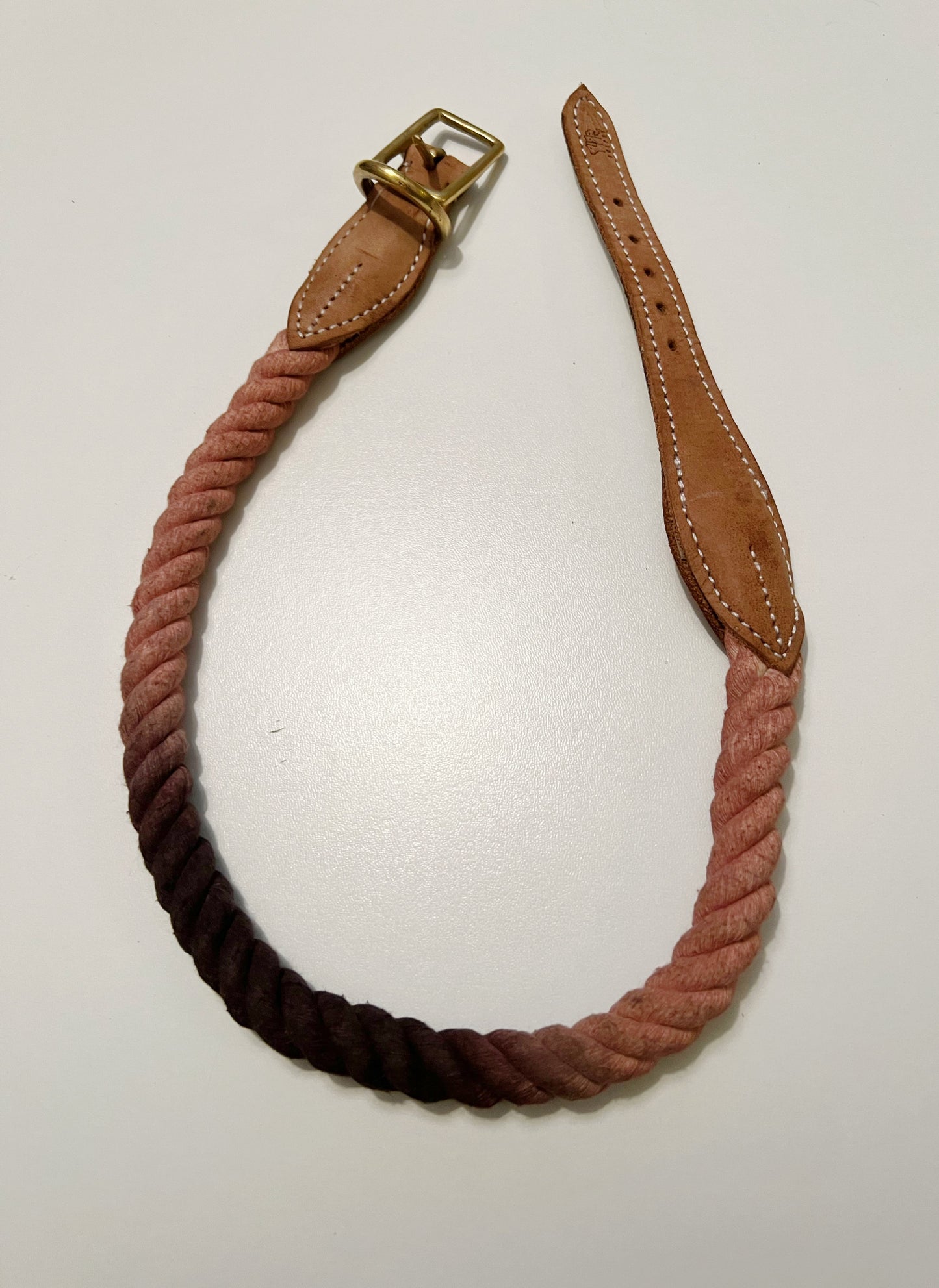 BULPET Eco Friendly Natural Cotton Durable Dog or Cat Ombre Brown Rope Collar with Brown Leather and Gold Brass Hardware/ All Dogs