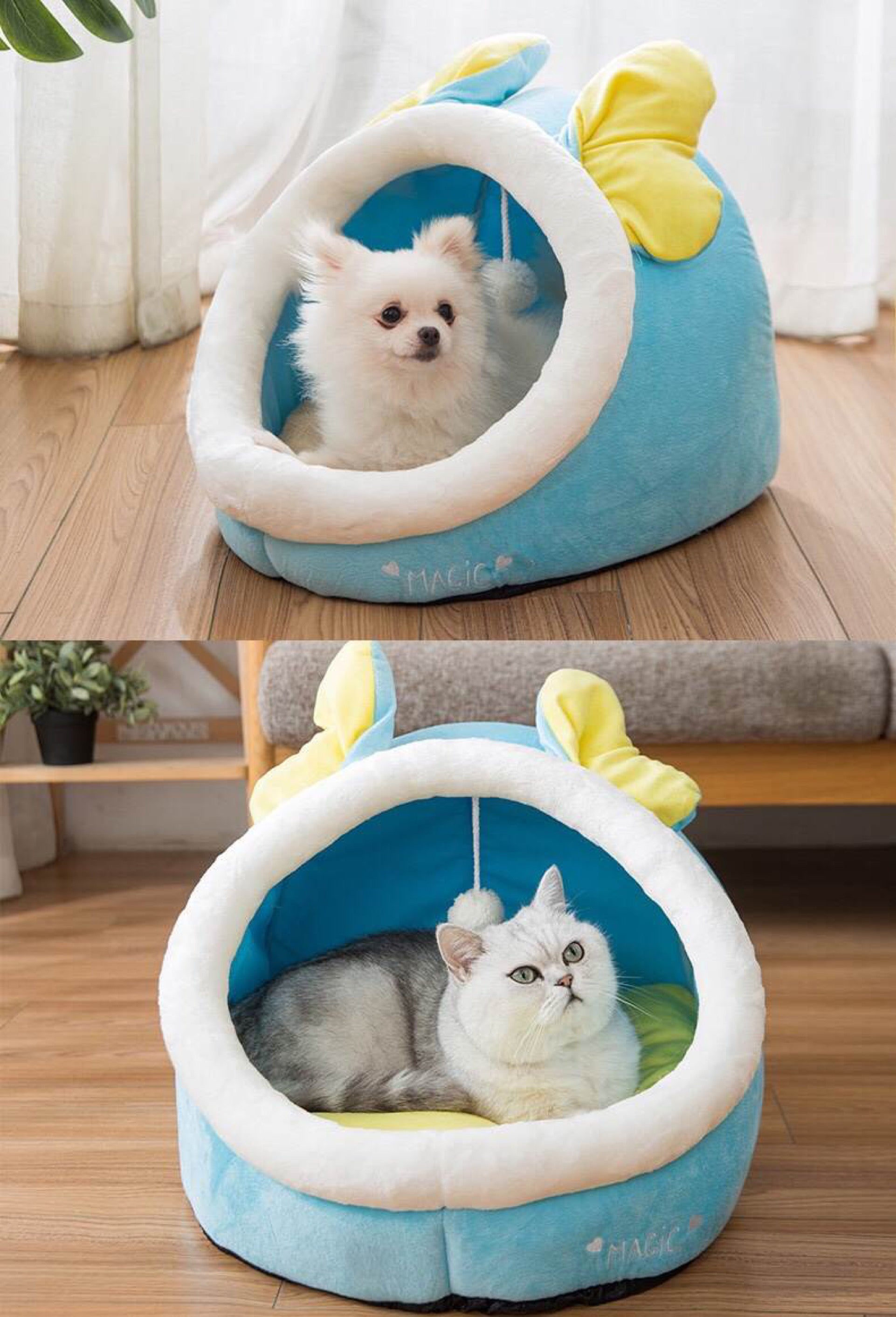 Pet Dog Cat Bed Puppy Warm Kennel with Toy Ball Mat Portable SMALL and MEDIUM PETS