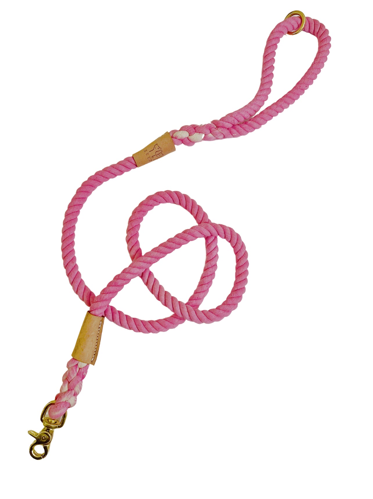 BULPET Eco Friendly Natural Cotton Durable Pink Rope Leash with Brown Leather and Gold Brass Hardware/ 5 and a half ft/ All Dogs