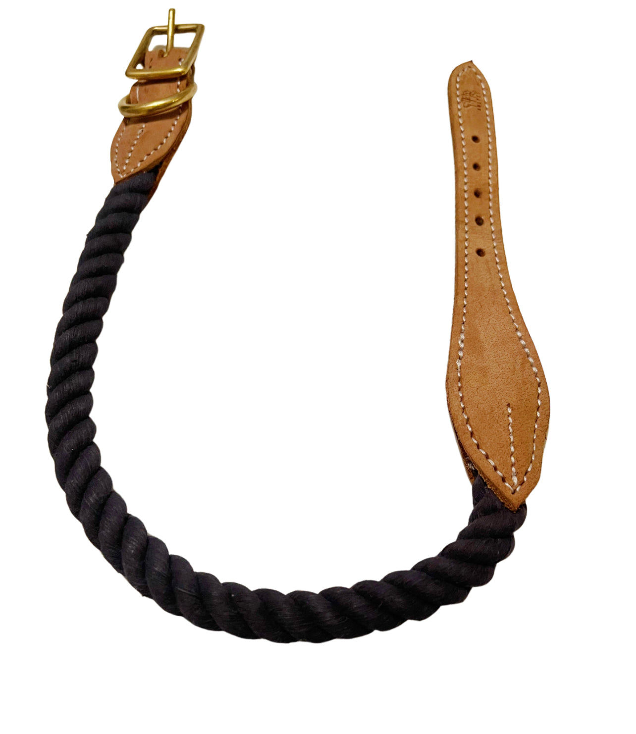 BULPET Eco Friendly Natural Cotton Durable Dog or Cat Navy Blue Rope Collar with Brown Leather and Gold Brass Hardware/ All Dogs